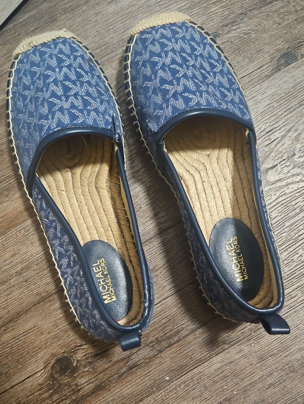 Euc Worn Sparingly 6.5 Michael Kors Blue Logo Canvas Espadrilles